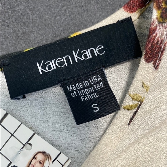 Karen Kane Floral Cream Women's Top Ruffled Elbow Sleeve S - Picture 8 of 15